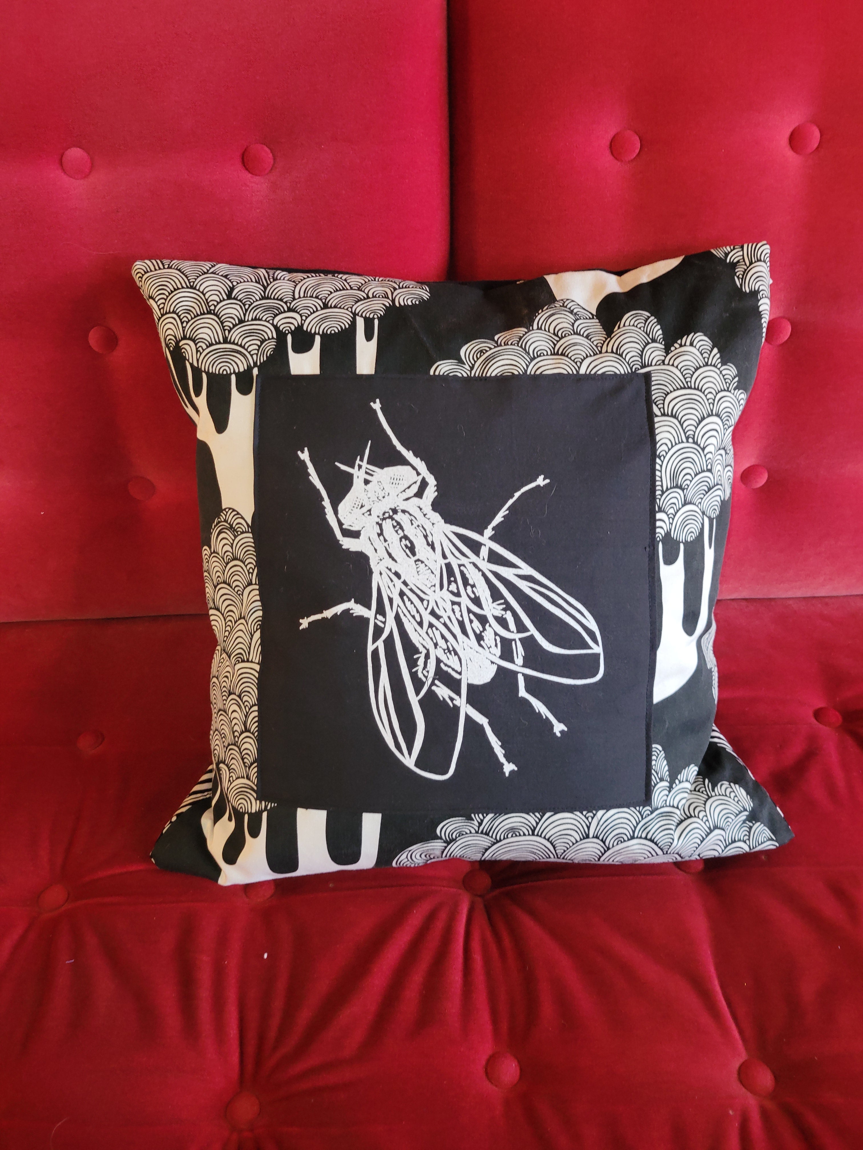 Fly print pillow